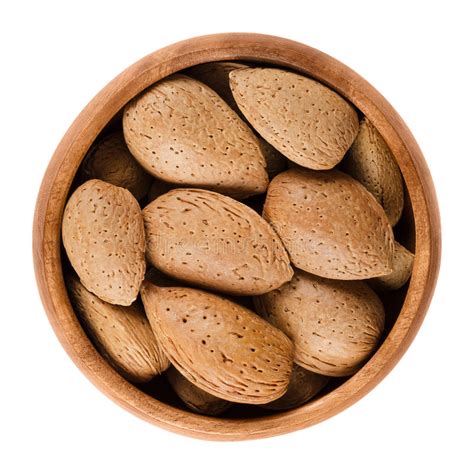 Almonds In Shell In Wooden Bowl On White Background Stock Image Image