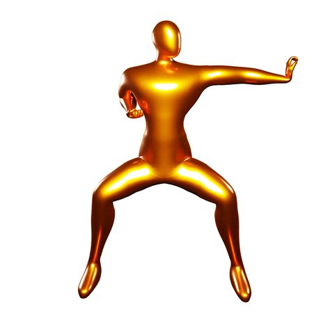 3D Render of Bronze Stickman Karate Pose punching with left palm