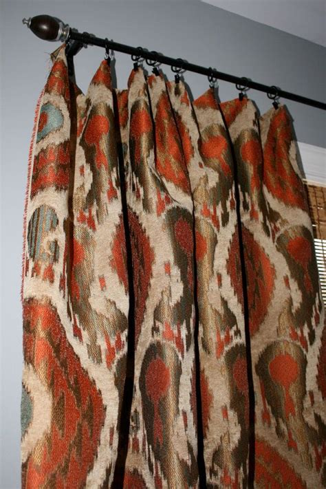 Terracottateal Gold Beige Ikat Curtain Panels Custom Designer