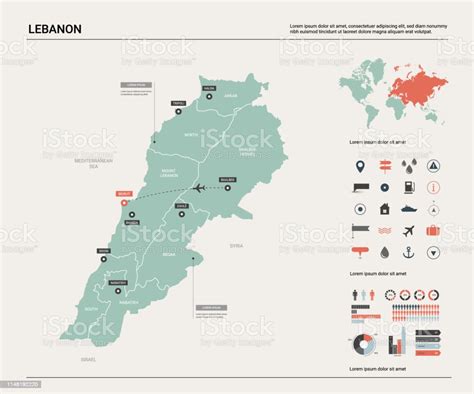 Mappa Vettoriale Del Libano Mappa Del Paese Altamente Dettagliata Con
