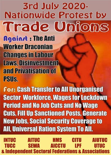 Nationwide Protest On 3rd July 2020 By Central Trade Unions Po Tools