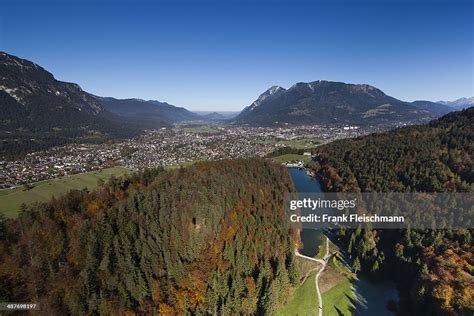 Aerial View Riessersee Garmischpartenkirchen Mt Wank Wetterstein Range