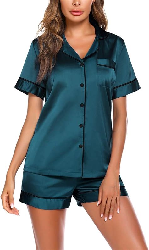 Ekouaer Silk Satin Pajamas For Women Shorts Sleepwear Set Summer Plus Size Nightwear Pj Set Deep