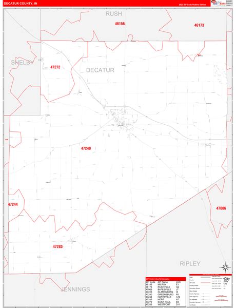 Decatur County In Zip Code Wall Map Red Line Style By Marketmaps