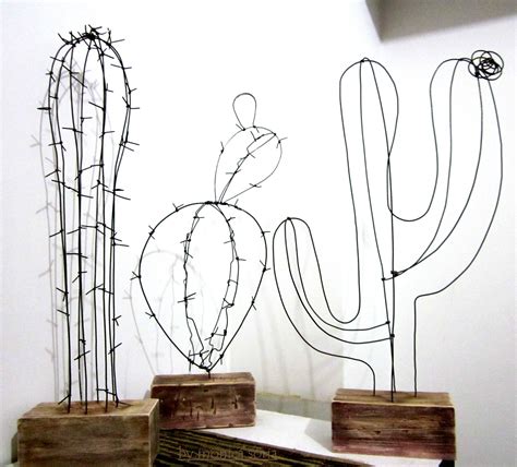 Diy Wire Cactuses For Home Wire Decor Wooden Stands