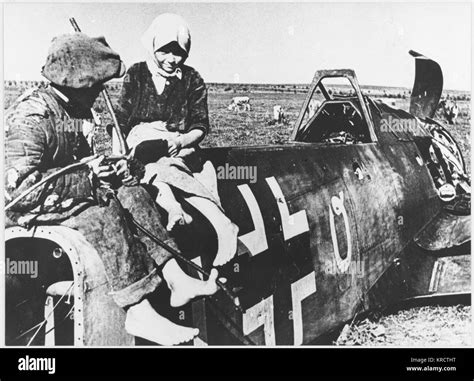 Soviet Peasants Inspect A Shot Down Messerschmitt Me 109 Bf Date