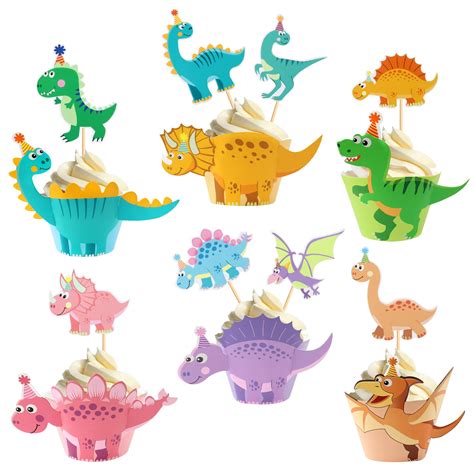 buy blumomon 24pcs dinosaur cupcake wrappers and 24pcs dinosaur cupcake toppers diy dinosaur