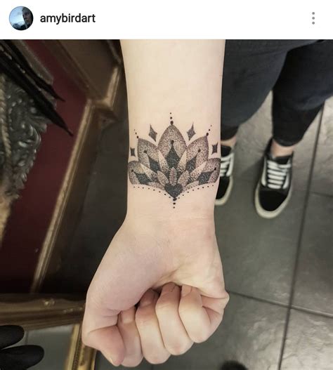 Small Dotwork Lotus Mandala Section Wrist Tattoo By Amy Williams Tattoo