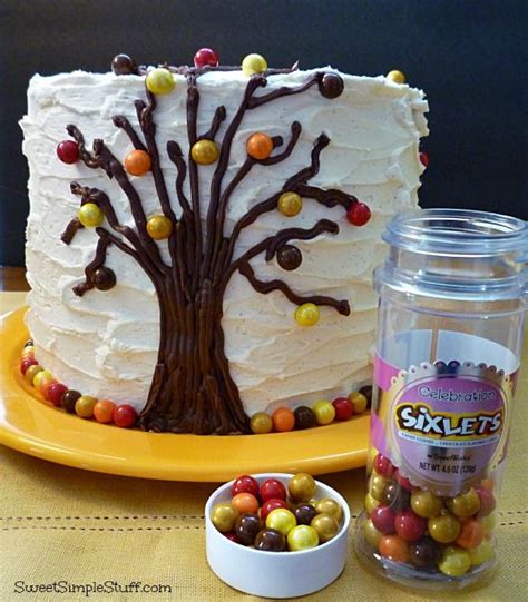 Think outside the box with these cute about: Fall Cake with Falling #Autumn #Sixlets Leaves | Easy cake decorating, Thanksgiving cakes, Fall ...