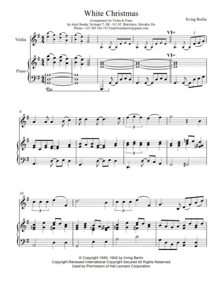 At the time of the christmas festival friends and family come together and spent happy times with each other. White Christmas By Irving Berlin Violin Piano Complete Verse Chorus Music Sheet Download ...