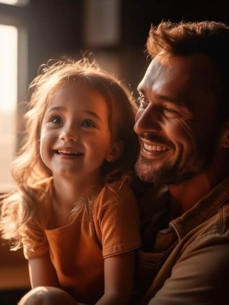 Feliz Día Del Padre Padre E Hija Sonriendo Felizmente Ia Generativa