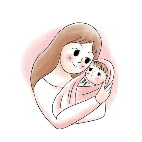Dibujos Animados Lindo Dulce Madre Abrazando Bebé Vector Premium