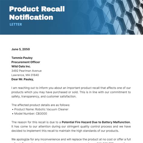 Product Recall Notification Letter Template Edit Online And Download