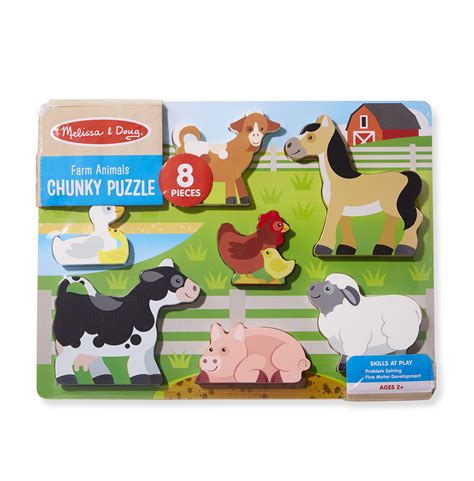 Melissa And Doug Wooden 8 Piece Farm Animals Chunky Puzzle