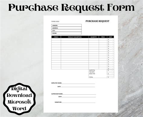Purchase Request Office Order Supply Form Etsy