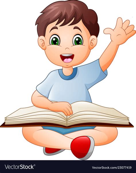 Cartoon Little Boy Reading A Book Royalty Free Vector Image