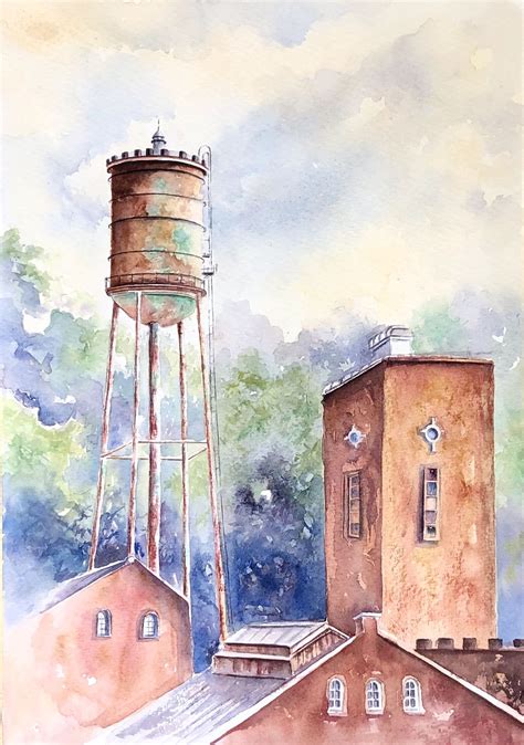 Water Tower At Castle And Key By Laury Gardiner Watercolor 14 X 11