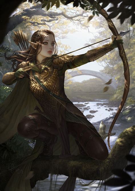 Female Elf Bow Quiver Arrows Scale Mail Armor Fighter Ranger