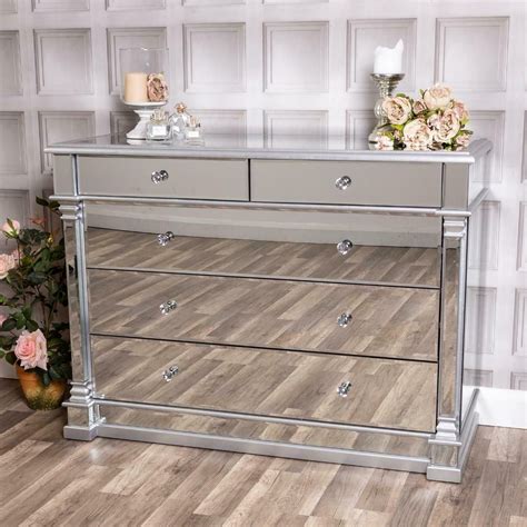 Mirrored Chest Of Drawers Side Board Contemporary Silver Glass Bedroom