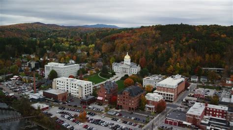 Orbiting Vermont State House Downtown Autumn Montpelier Vermont