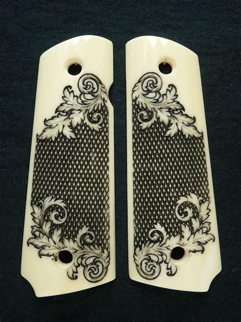 Engraved Ivory Checkered Floral 1911 Grips Full Size Textured In 2020