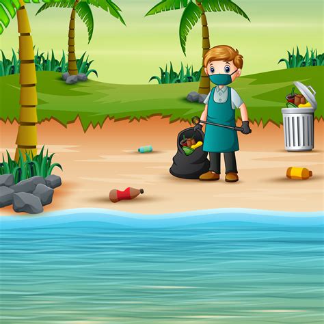 A Man Picking Up Trash Plastic With Garbage Bag 5708490 Vector Art At