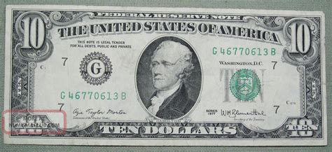 1977 Ten Dollar Federal Reserve Note Grading Fine Chicago 0613b