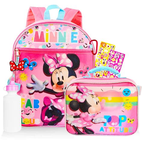 Disney Minnie Mouse 6 Pc Backpack School Set Bundle Includes Deluxe