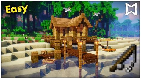 How To Build A Fishing Hut In Minecraft Youtube Minecraft Beach