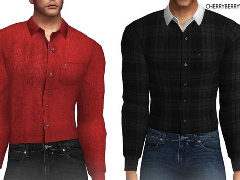The Sims Resource Linen Mens Shirt By Cherryberrysim • Sims 4 Downloads