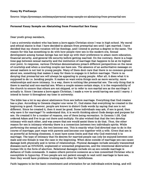 📗 Personal Essay Sample On Abstaining From Premarital Sex Free Essay Term Paper Example