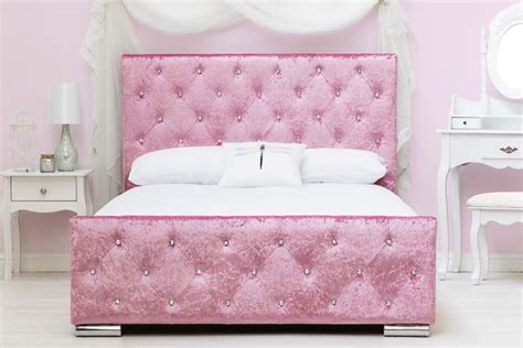 Pink Crushed Velvet Upholstered Girls Princess Double Bed Frame In 2020