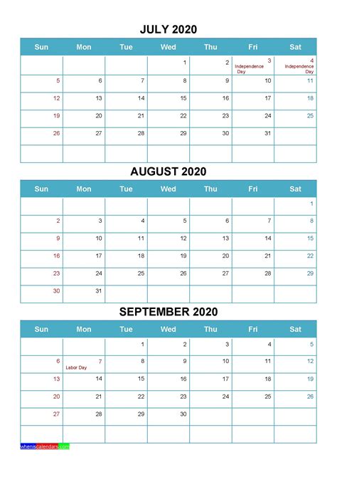 2020 Printable Quarterly Calendar Template Calendar Printables