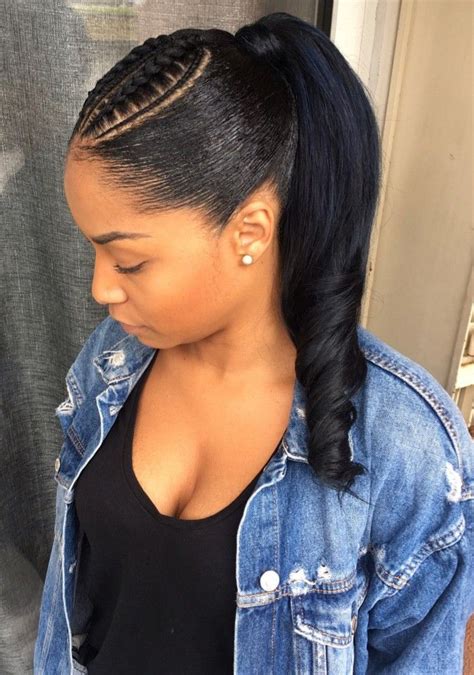 Braided Weave Ponytail Hairstyles For Natural Black Hair Pin On