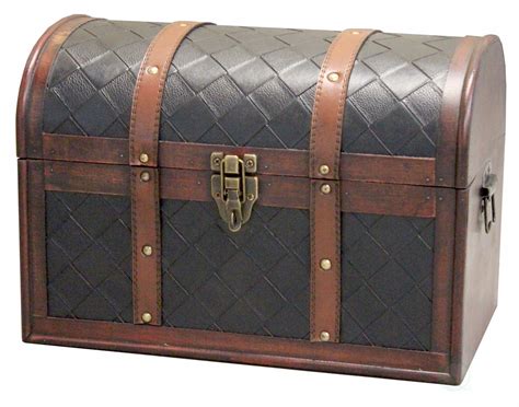Wooden Leather Treasure Chest - Quickway Imports Inc