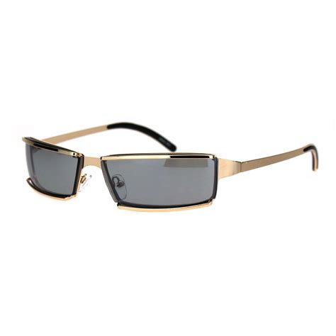 Mens Narrow Warp Rectangle Sport Mob Metal Rim Sunglasses Ebay