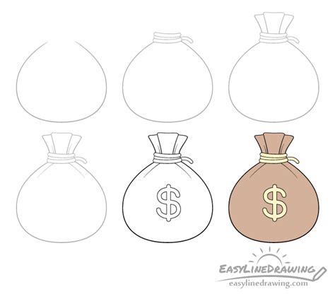 How To Draw A Sack Of Money Step By Step Easylinedrawing