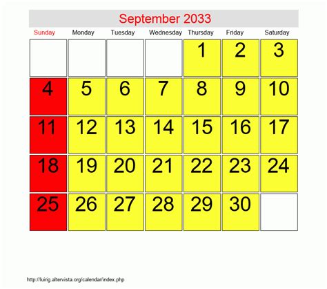 September 2033 Roman Catholic Saints Calendar