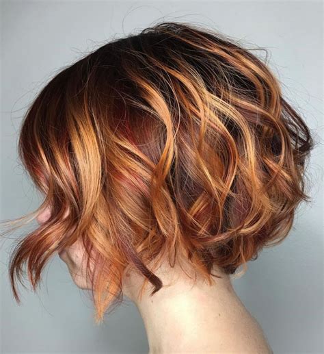 Burgundy Bob With Orangey Highlights Wavy Bob Hairstyles Short Bob