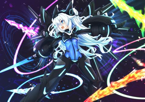 Armor Black Heart Blue Eyes Bodysuit Hyperdimension Neptunia Long Hair Mechagirl