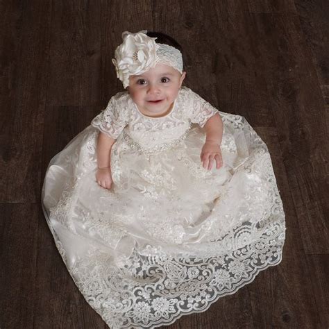Baby Infant Girls Ivory White Christening Gown Long Baptism Dress Robe