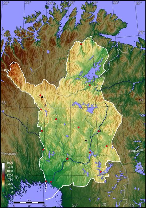 Topographic Map Of The Finnish Province Of Lapland Rovaniemi Lapland