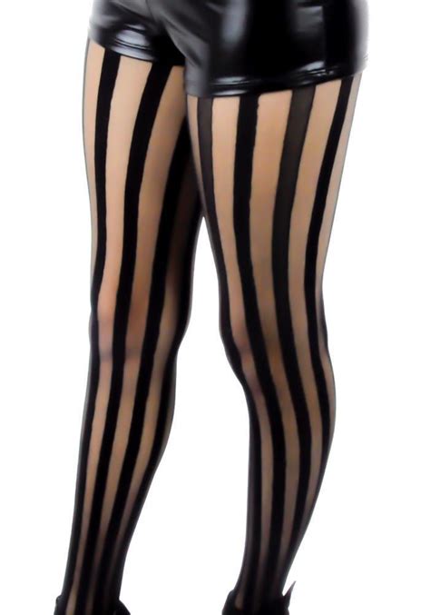 Freakshow Black Sheer Vertical Stripe Pantyhose Tights Goth Punk Psychobilly EBay