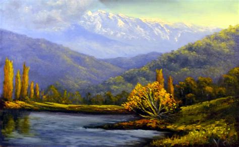 Autumn Beauty At The Snowy Mountains Painting By Christopher Vidal