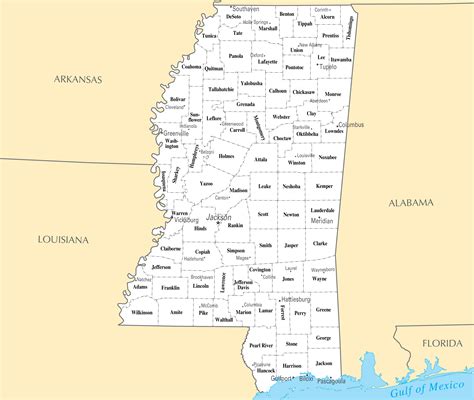 Large Administrative Map Of Mississippi State Mississippi State Usa