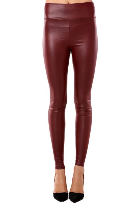 Lyst Akira High Waisted Pleather Leggings In Bordeaux In Red