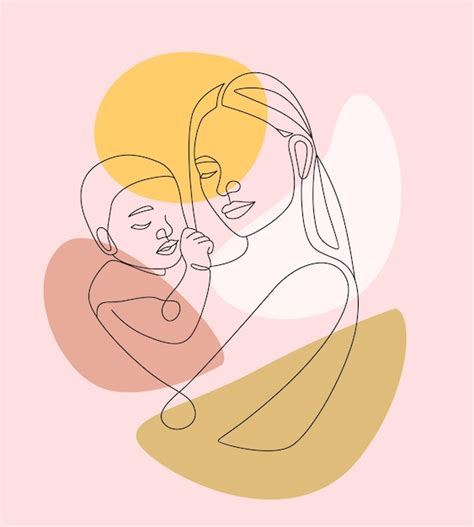 Arte Lineal De Diseño Minimalista De Madre E Hija Para El Día De La