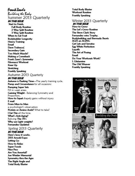2013 Newsletters 4 Issues Frank Zane 3x Mr Olympia