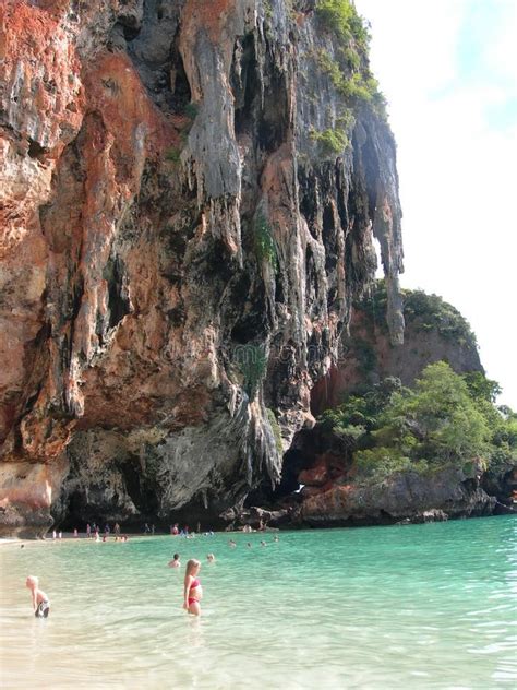 Limestone Cliff Side And Turquoise Sea Water In Krabi Thailand