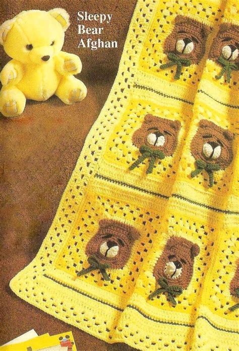 Vintage Crochet Pattern Sleepy Teddy Bear Afghan Baby Cot Pram Etsy